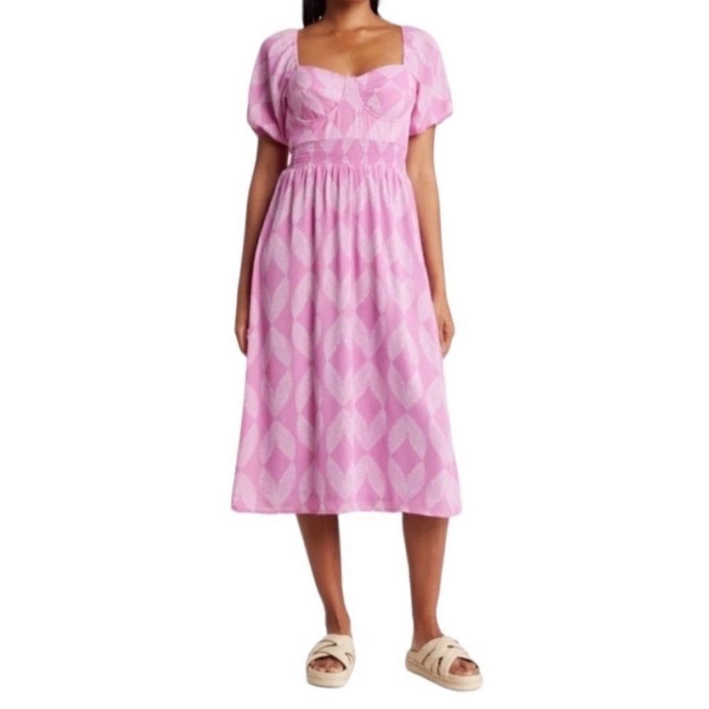 Collective Concepts Geometric Smocked Midi Dress Pink/Purple Size Small